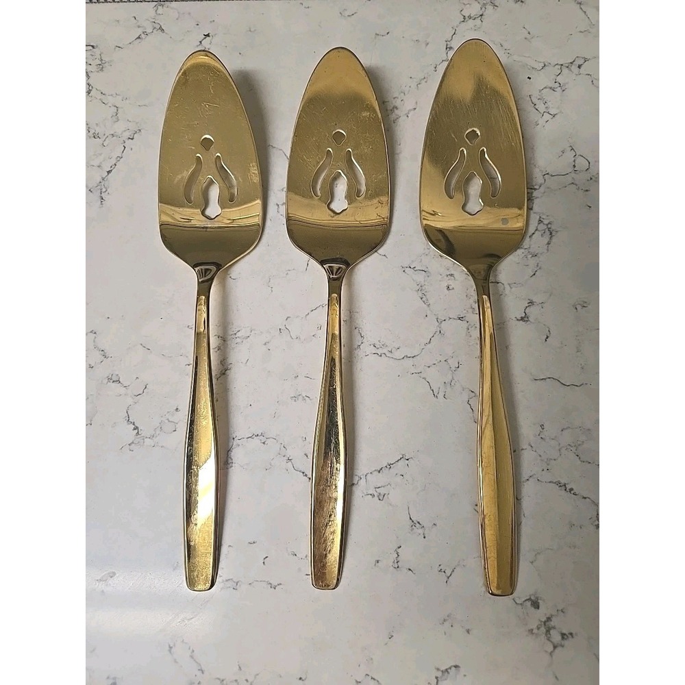 Lot of 3 Rogers Cutlery Co. IS Gold  Tone Silver Plate Flatware Pie Servers USA